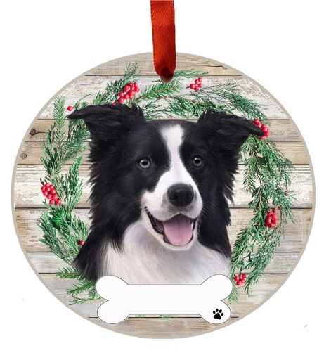 [550-5] Border Collie ornament, ceramic wreath