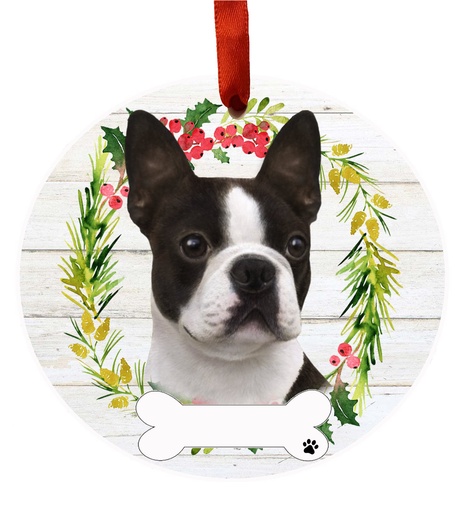 [550-76] Boston Terrier ornament, ceramic wreath