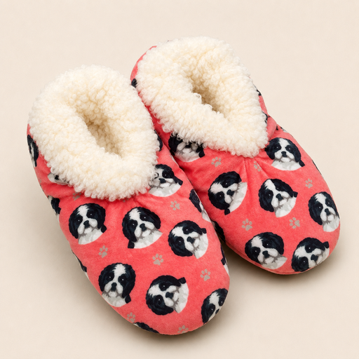 [281-87b] Shih Tzu, black Slippers, comfies