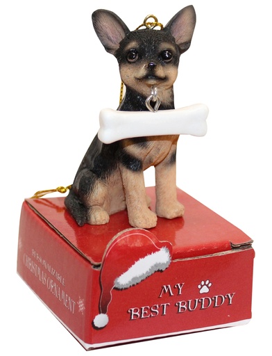 [900-11] Chihuahua, black Ornament statue with bone