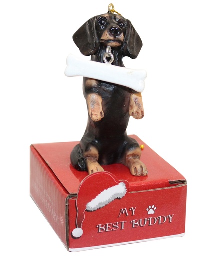 [900-14] Dachshund, black Ornament statue with bone