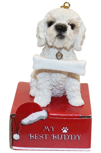 [900-28] Poodle, white Ornament statue with bone