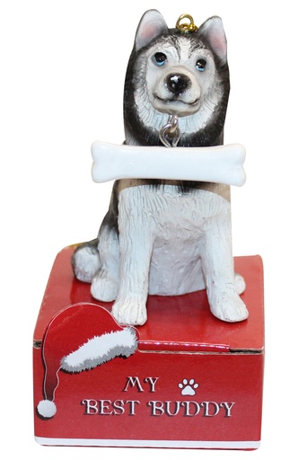 [900-40] Siberian Husky  Ornament statue with bone