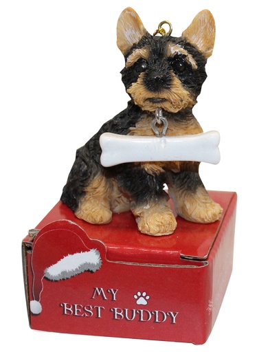 [900-46] Yorkie  Ornament statue with bone