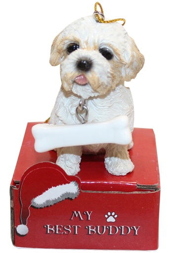 [900-87] Shih Tzu, tan Ornament statue with bone
