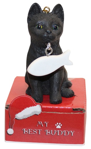 [901-5] Black Cat Ornament statue with bone