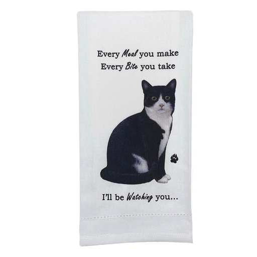 [712-3] Black and white cat towel, every bite you take
