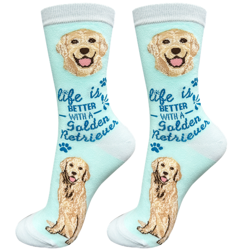 [840-15a] Golden Retriever  socks, life is better