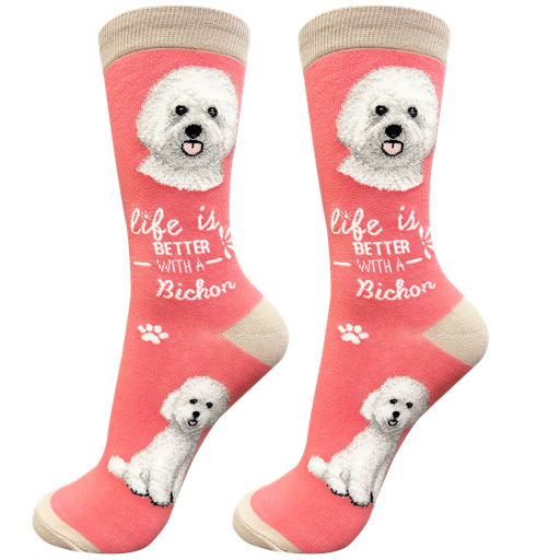 [840-4] Bichon Frise  socks, life is better