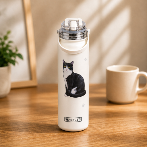 [421-3] Cat, Black and white water bottle