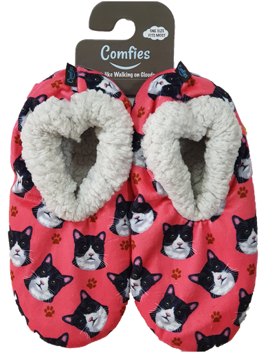[282-3] Black and white cat Slippers