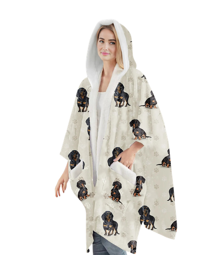 [977-14] Dachshund Black Snuggs Wrap - Wearable Blanket Hoodie