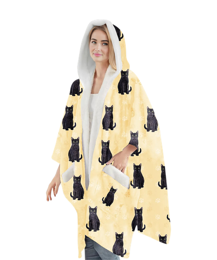 [978-5] Black Cat Snuggs Wrap - Wearable Blanket Hoodie