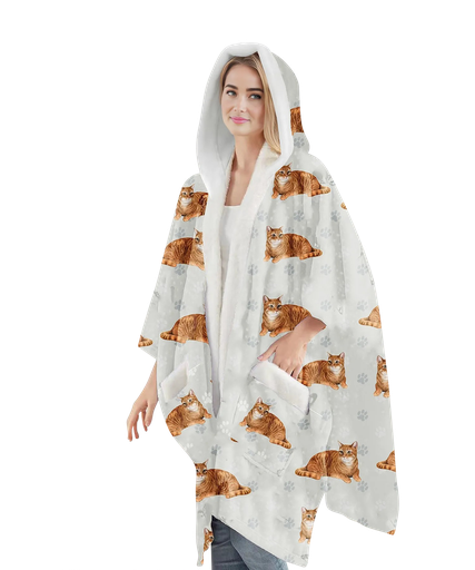 [978-8] Orange Tabby Cat Snuggs Wrap - Wearable Blanket Hoodie