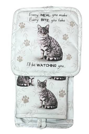 [312-9] Silver Tabby Cat - 3 Piece Kitchen Set