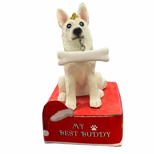 [900-75w] German Shepherd White Ornament statue with bone