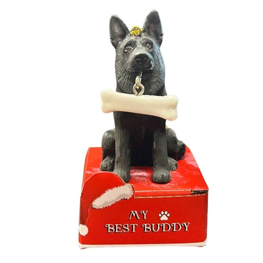 [900-75b] German Shepherd Black Ornament statue with bone
