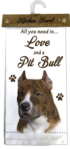 [700-26] Pitbull, Brindle & White Kitchen Towel