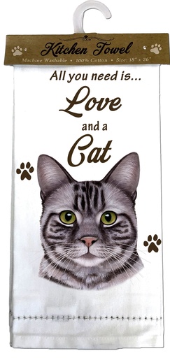 [701-9] Tabby Silver Cat Kitchen Towel