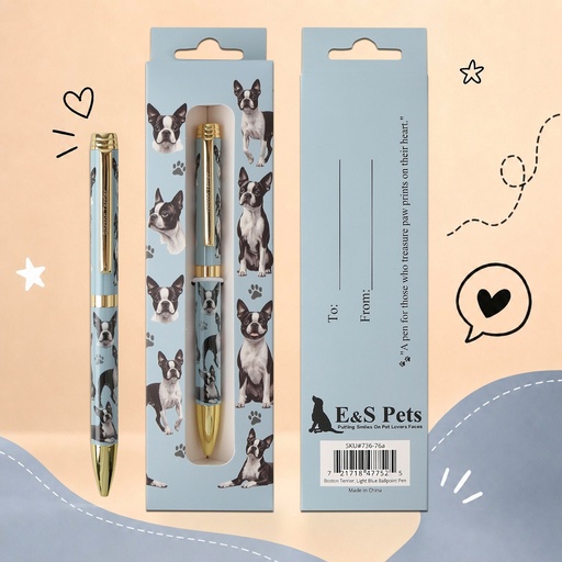 [736-76a] Boston Terrier, Light Blue Ball Point Pen