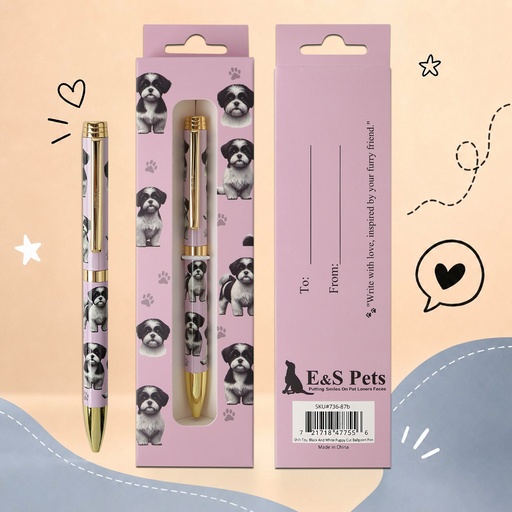 [736-87b] Shih Tzu, black and white puppy cut Ball Point Pen