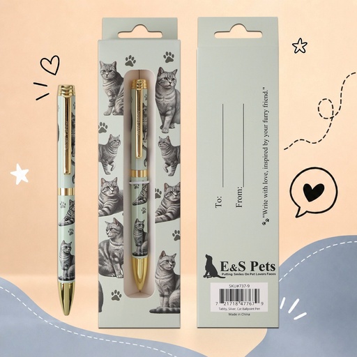 [737-9] Tabby, silver, Cat Ball Point Pen