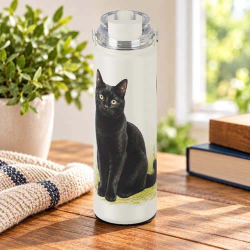 [2421-5] Cat, Black, Water Bottle
